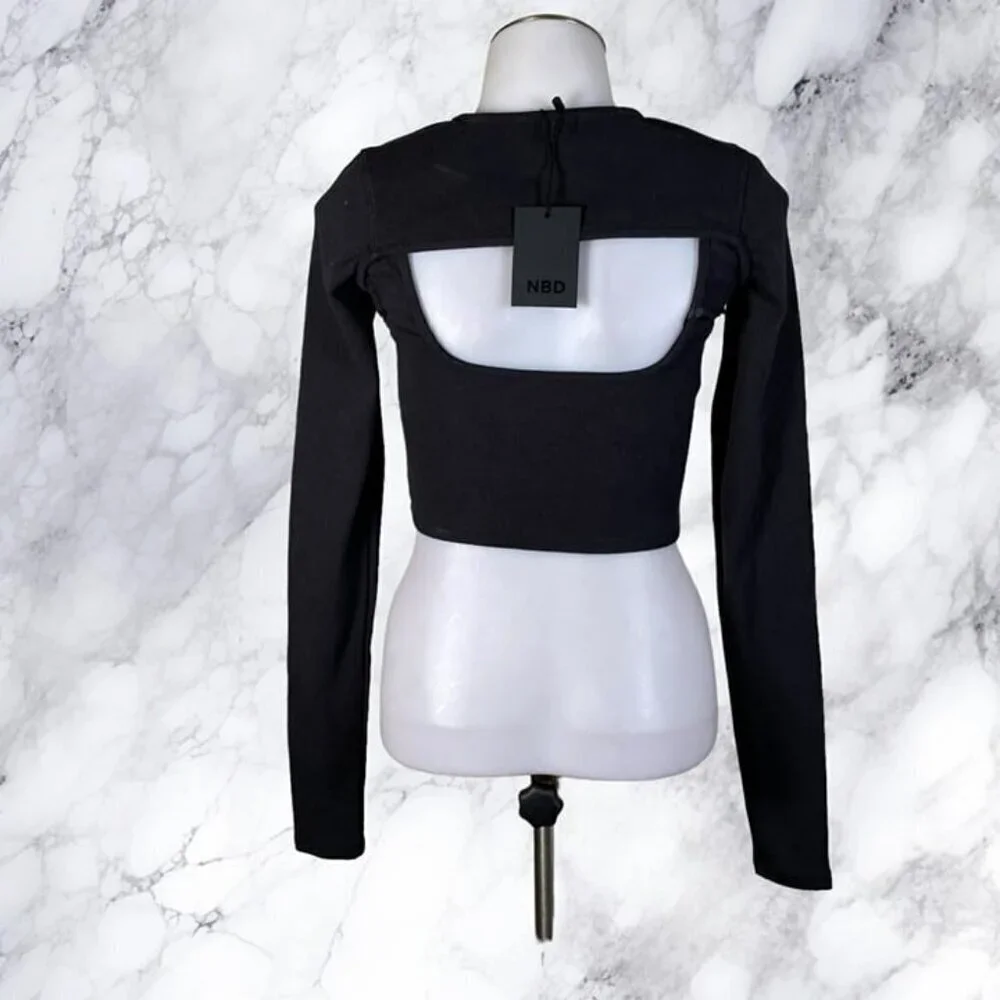NBD Cropped Long Sleeve Top Tank Set - Black